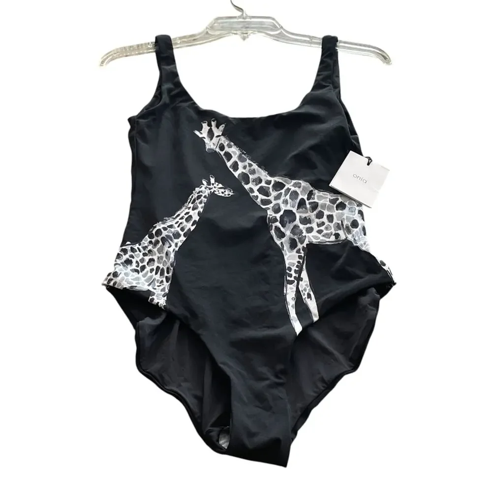 ONIA ANTHROPOLOGIE Women's Size XL Black Giraffe One-Piece Kelly Swimsuit NEW